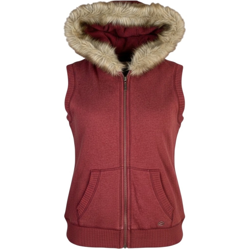 Aeropostale Faux Fur Trim Hooded Vest Womens Large Y2k Indie Grunge Gorpcore